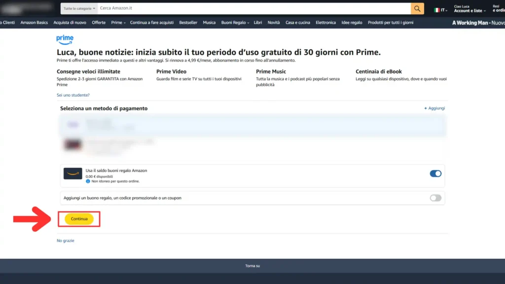 Come iscriversi ad Amazon Prime e attivare la prova gratuita 3 attivare amazon prime metodo pagamento prova gratuita