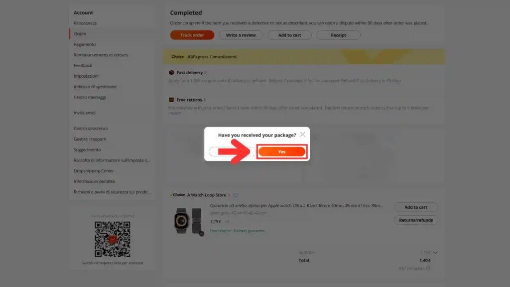 Come fare un reso AliExpress e come richiedere il rimborso 5 conferma ricezione pacco aliexpress