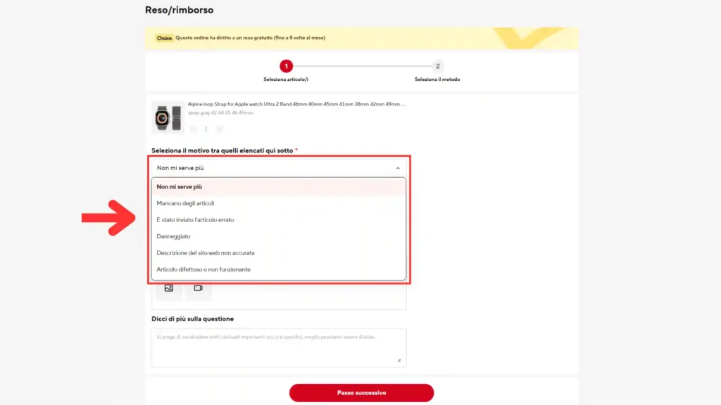 Come fare un reso AliExpress e come richiedere il rimborso 7 motivo reso aliexpress menu esteso