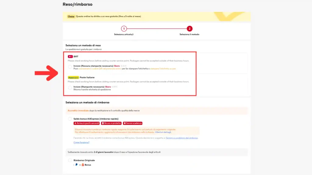 Come fare un reso AliExpress e come richiedere il rimborso 8 selezione corriere reso aliexpress