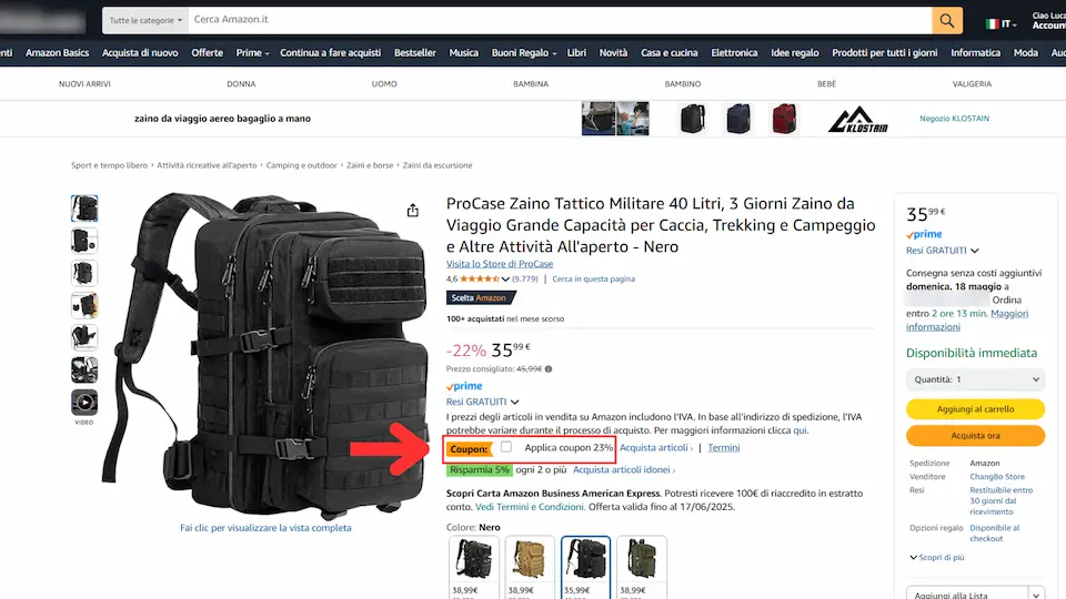 Come inserire coupon e codici sconto su Amazon 7 amazon applica coupon pagina prodotto