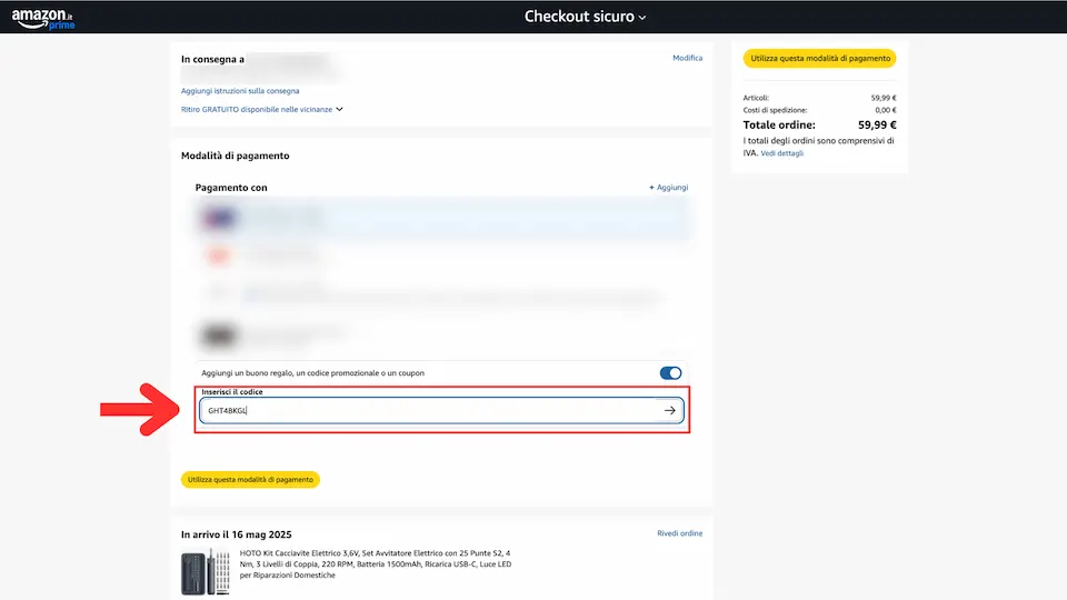 Come inserire coupon e codici sconto su Amazon 5 inserisci codice sconto amazon campo