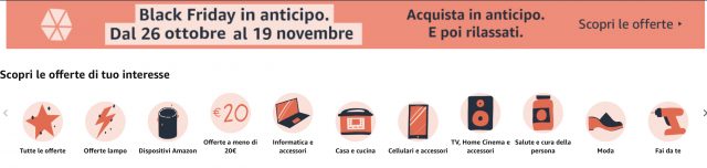 categorie amazon black friday in anticipo