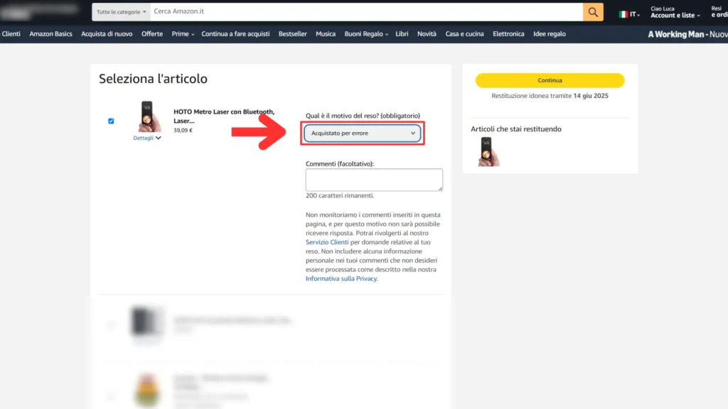 Come fare un reso Amazon e come richiedere il rimborso 4 come fare reso amazon step 2