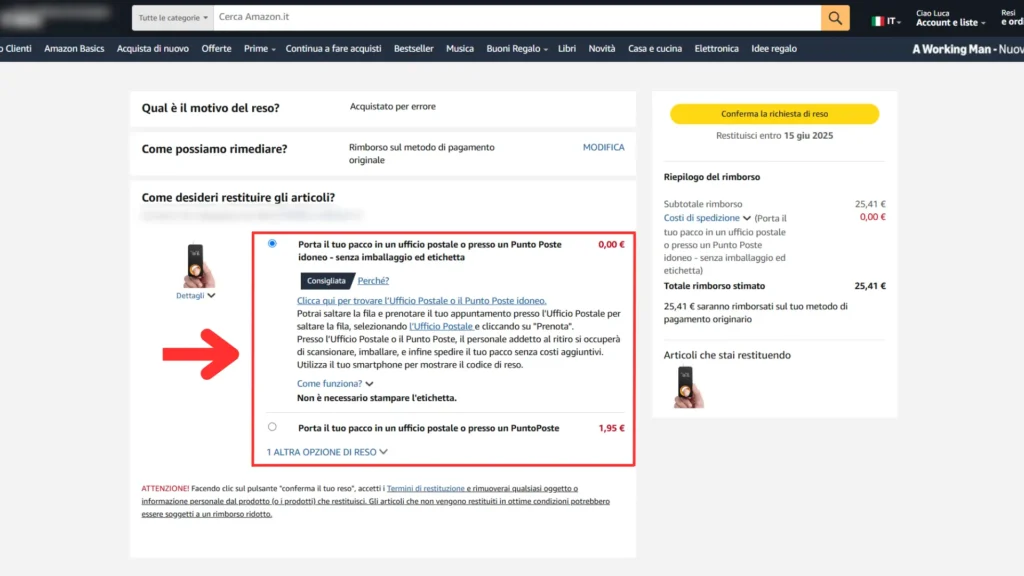 Come fare un reso Amazon e come richiedere il rimborso 7 come fare reso amazon step 5
