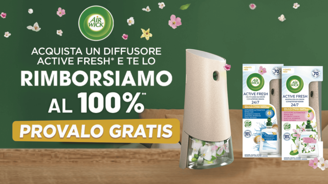 Kit Airwick Active Fresh per ottenere cashback e rimborsi fino a 9,99€ su acquisti selezionati.