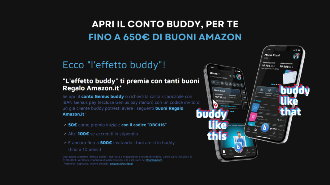 Buddybank codice amico Effetto Buddy 50 euro buono Amazon