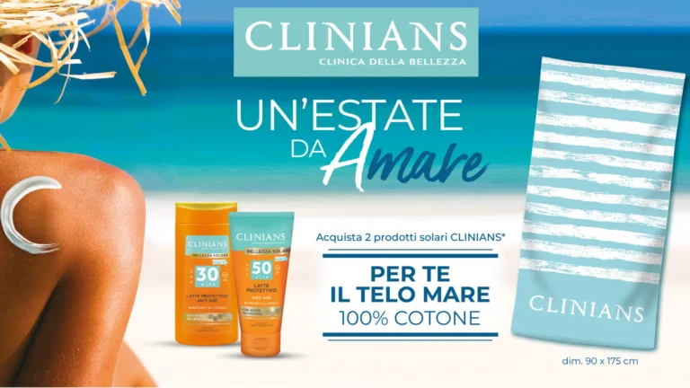 Promo Clinians estate 2025: acquista 2 solari e ricevi in omaggio un telo mare 100% cotone