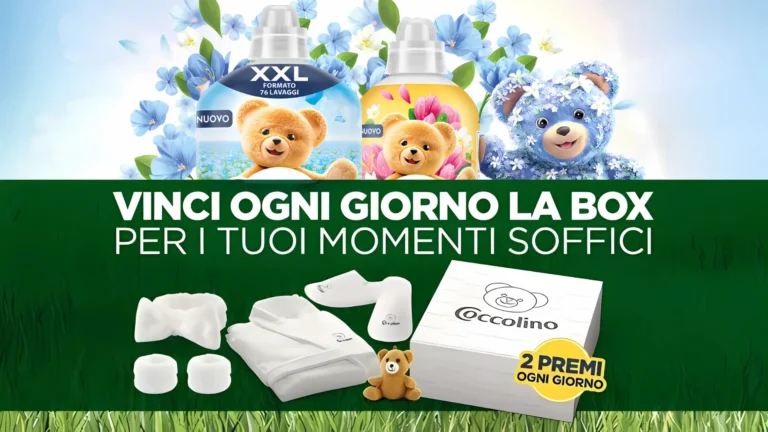 Concorso Coccolino 2025: vinci ogni giorno una box con peluche, accappatoio e gadget