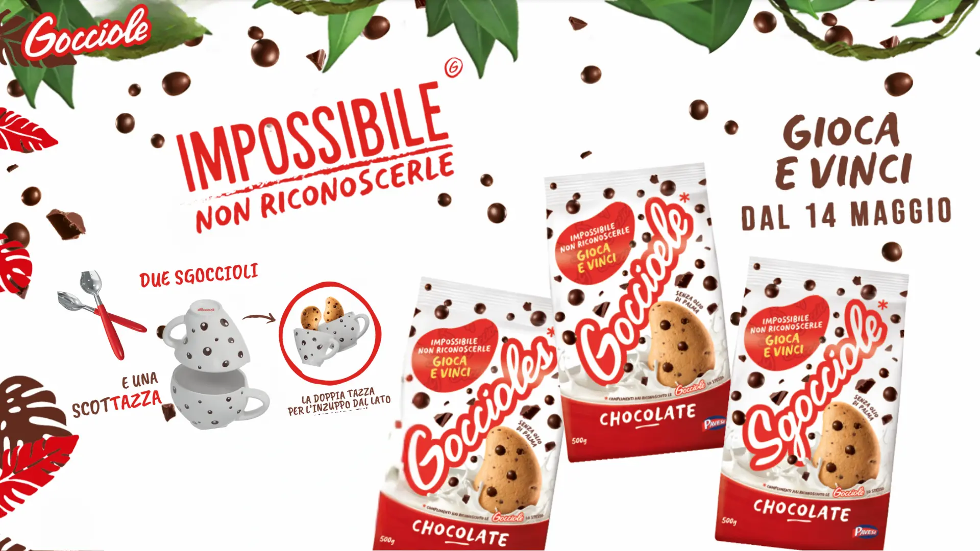 Concorso Gocciole: vinci ogni giorno il set colazione inimitabile 1 Tre confezioni di biscotti Gocciole Chocolate con premio in palio: doppia tazza a incastro e due cucchiai, promozione attiva dal 14 maggio 2025
