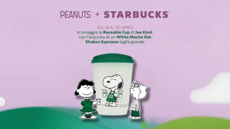 Ricevi la Reusable Cup Peanuts™ in omaggio con l'acquisto di un White Mocha Oat Shaken Espresso