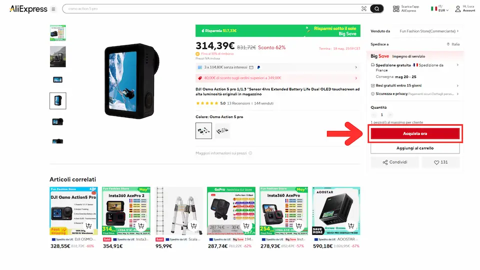 Come inserire coupon e codici sconto su AliExpress 2 acquista ora