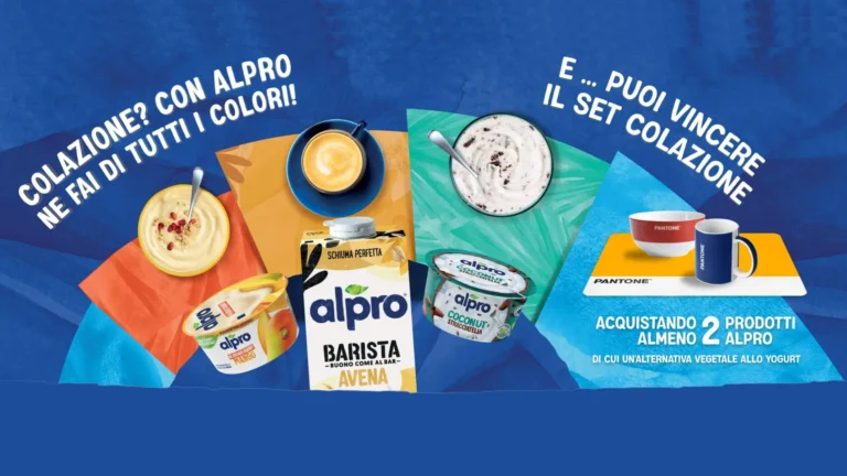 Visual del concorso Alpro con prodotti vegetali e set colazione Pantone da vincere acquistando almeno 2 prodotti