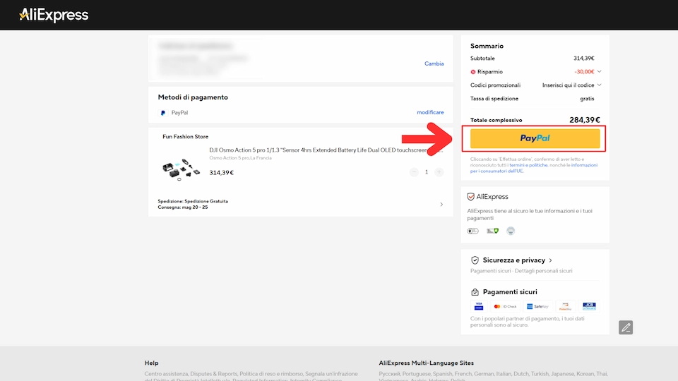 Come inserire coupon e codici sconto su AliExpress 6 checkout conferma pagamento