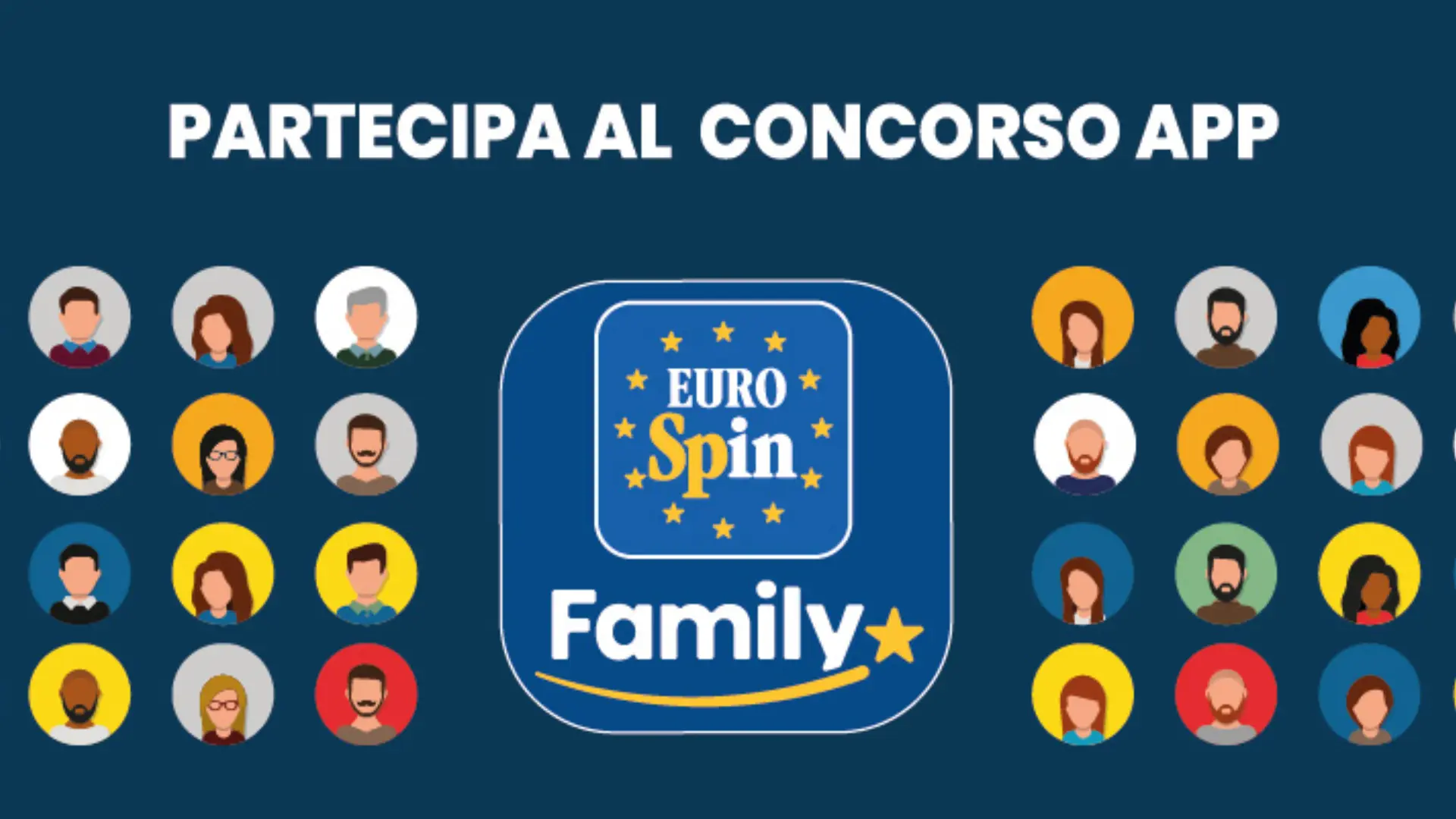 Concorso App Eurospin: vinci gift card e spesa per un anno 1 Logo App Eurospin Family con icone utenti e scritta “Partecipa al concorso”