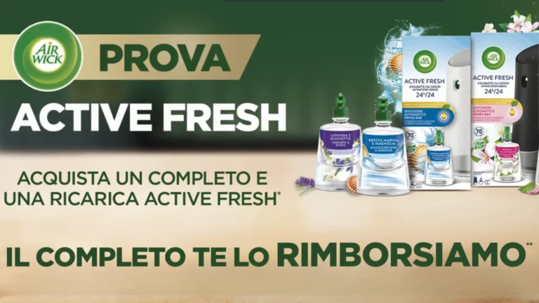Immagine promozionale cashback Air Wick Active Fresh con diffusori e ricariche in offerta da Tigotà