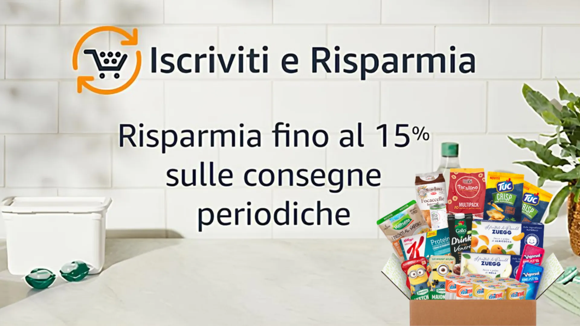 Iscriviti e Risparmia Amazon: come funziona e come annullare l'acquisto periodico 1 Logo Iscriviti e Risparmia di Amazon con testo "Risparmia fino al 15% sulle consegne periodiche"