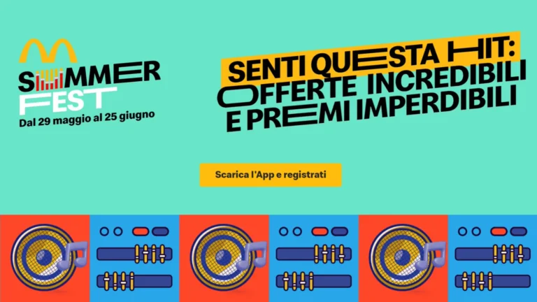 Banner promozionale McDonald’s Summer Fest con date e invito a registrarsi all'app