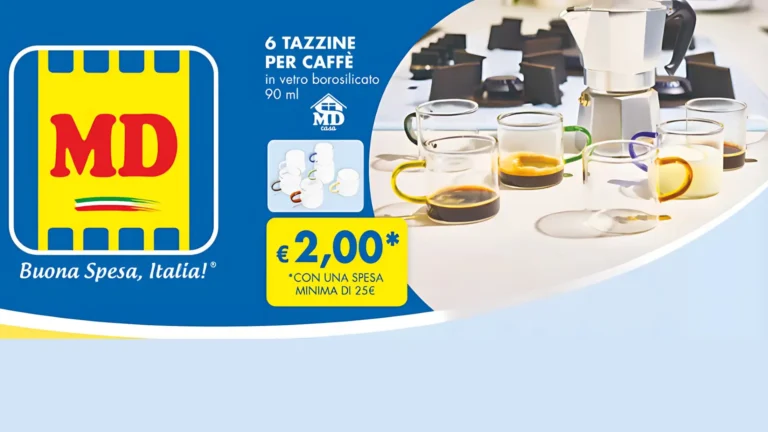 Set di 6 tazzine da caffè in vetro borosilicato a 2€ con spesa minima di 25€ da MD