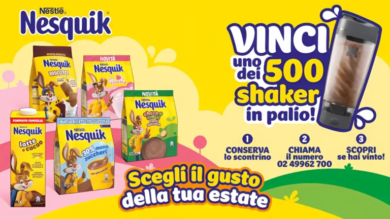 Prodotti Nesquik in promozione con concorso estate 2025 e shaker PROMIXX PRO in palio