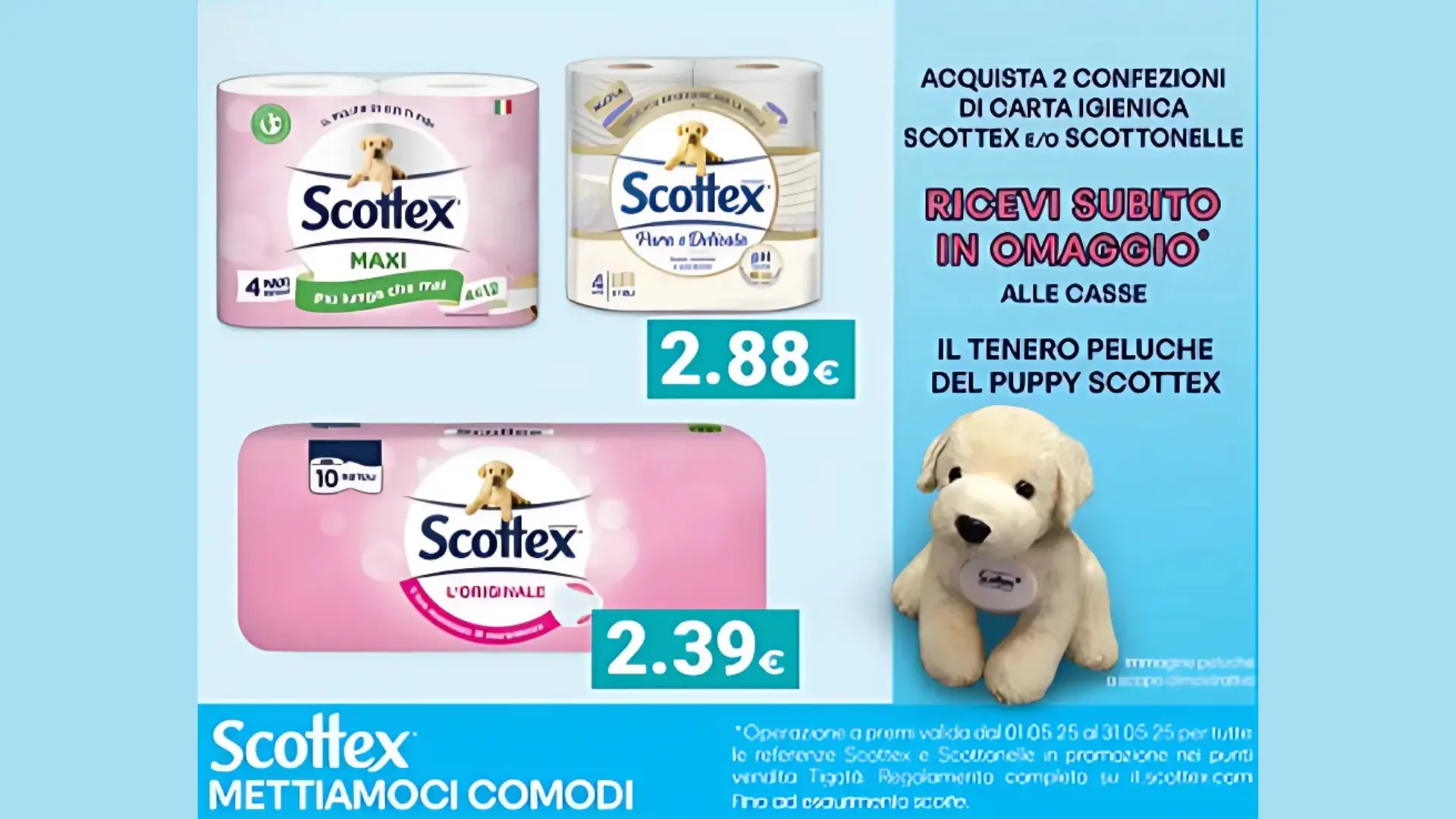 Omaggio Scottex Tigotà: in regalo il peluche Scottex 1 Peluche Scottex in omaggio con 2 confezioni di carta igienica Scottex o Scottonelle da Tigotà
