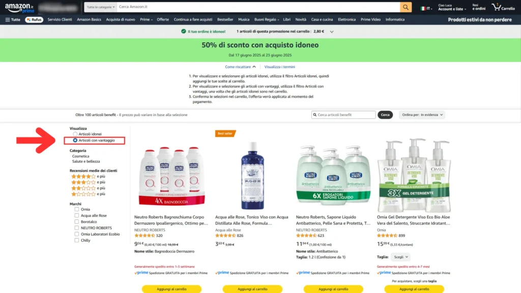 acquisto idoneo amazon promo 50 di sconto giugno 2025 step 2