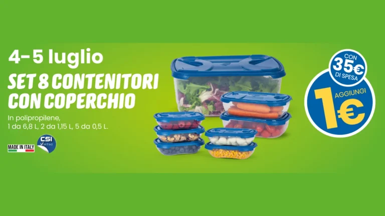 Offerta Eurospin luglio 2025: set 8 contenitori con coperchio a 1€