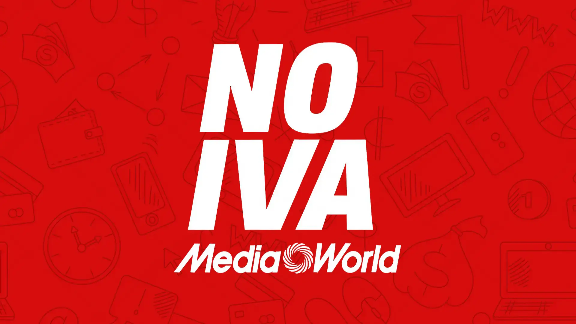 NO IVA MediaWorld: incredibili offerte su tecnologia e gadget fino al 29 giugno 1 Raffigurazione ufficiale del NO IVA MediaWorld di giugno 2025 su sfondo rosso