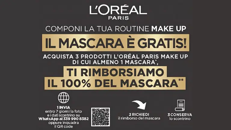 Banner promozionale cashback L’Oréal Paris con rimborso mascara