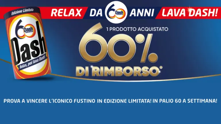 Immagine promozionale concorso Dash 60 anni con rimborso del 60%