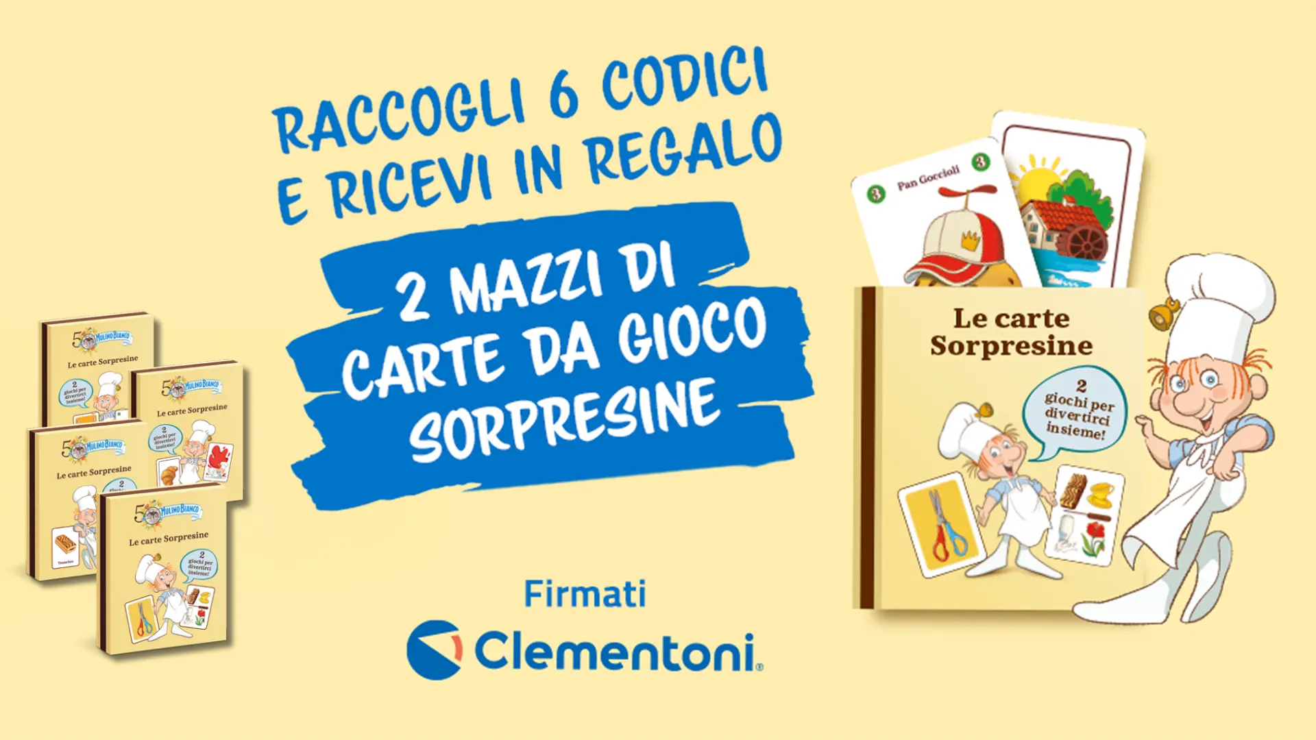 Concorso Mulino Bianco: vinci Carte da Gioco Sorpresine e Premio Certo 1 Concorso Mulino Bianco con premio certo di 2 mazzi di carte Clementoni