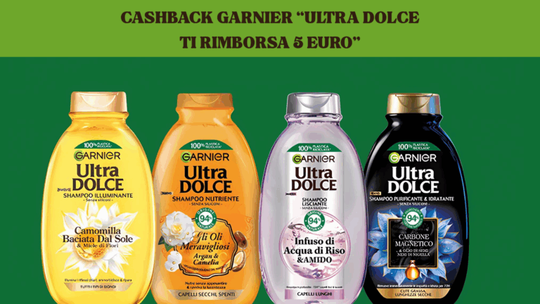 Bottiglie di shampoo Garnier Ultra Dolce per promozione cashback