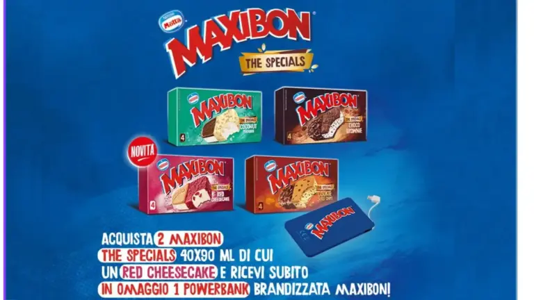 Con promozione Maxibon ricevi una powerbank acquistando 2 confezioni di gelato The Specials