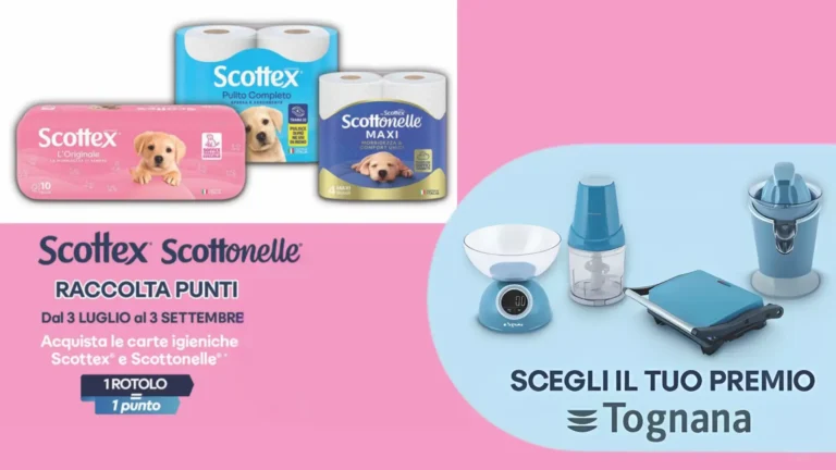 Immagine promozionale raccolta punti Scottex e Scottonelle 2025 con premi Tognana