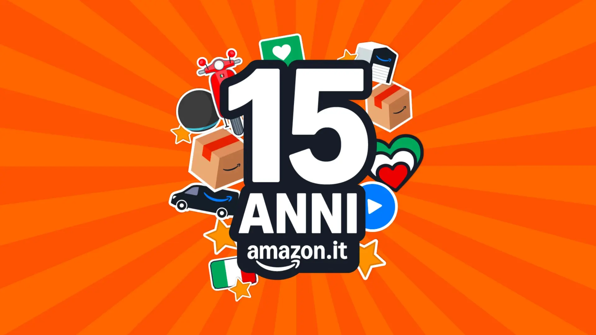 Amazon festeggia 15 anni in Italia con offerte dal 2 al 4 settembre 2025, buoni sconto da 15€ e gift card fino a 500€