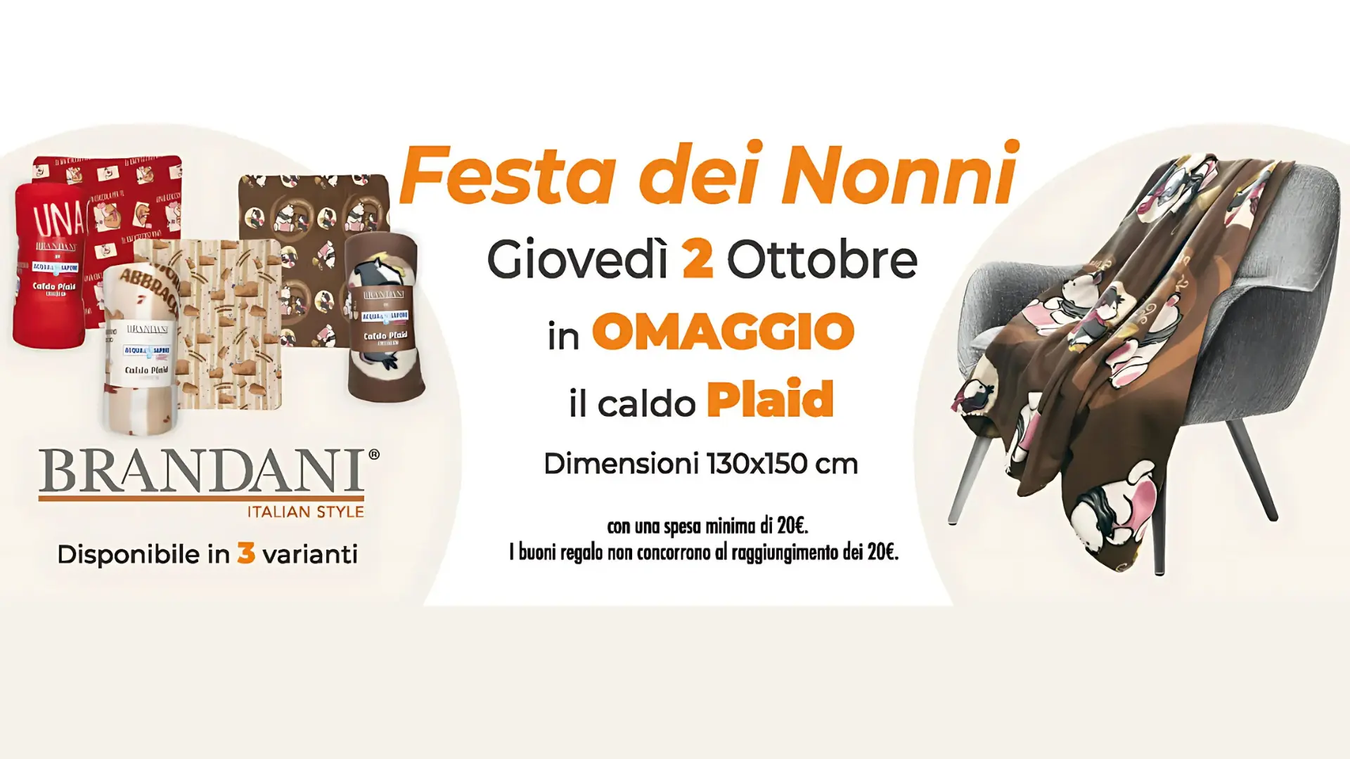 Promozione Acqua & Sapone Festa dei Nonni: plaid Brandani in regalo con 20€ di spesa