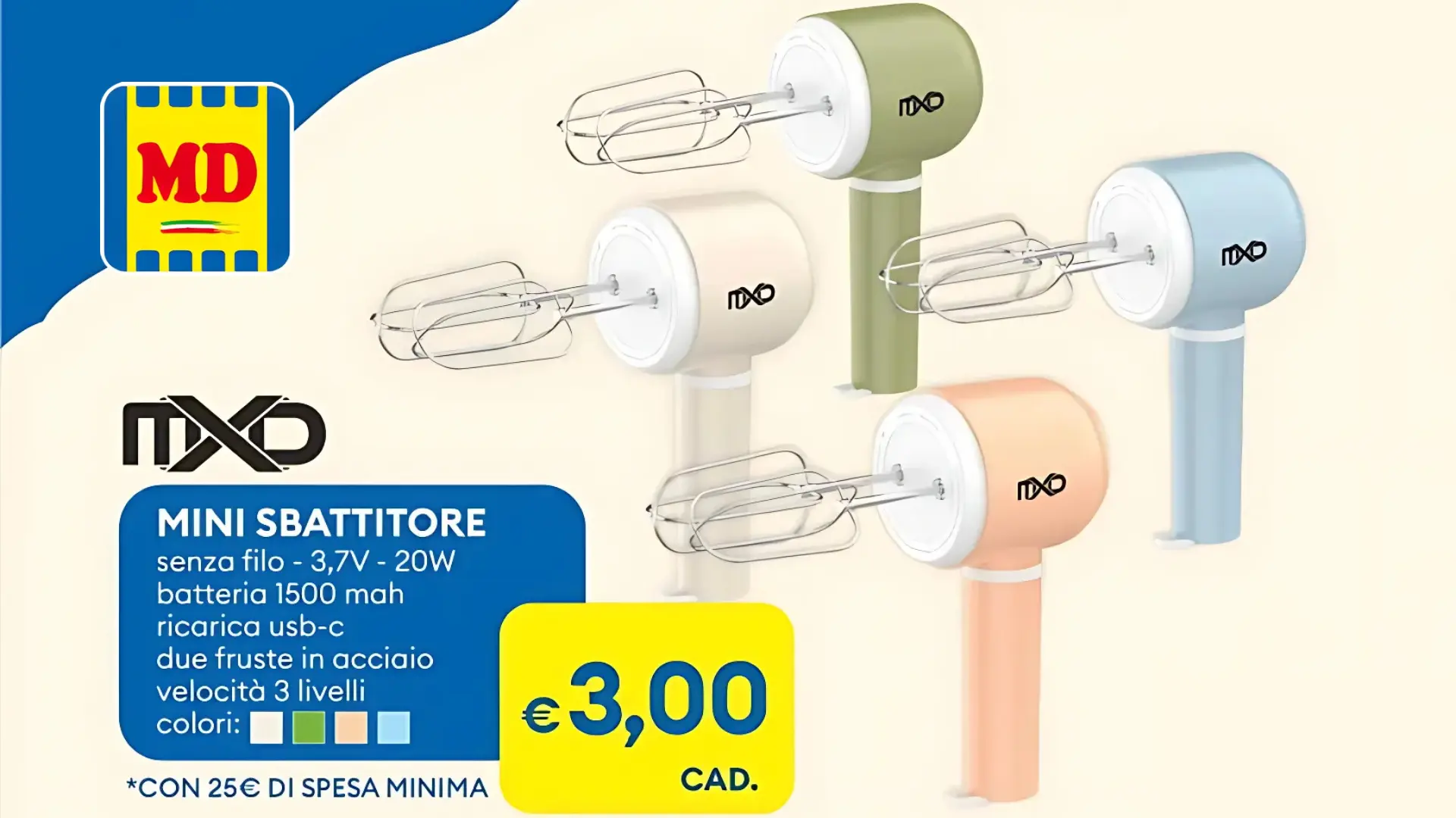 MD Mini Sbattitore a 3€: scopri come averlo 1 Promozione MD Mini Sbattitore MXD senza fili a 3 euro