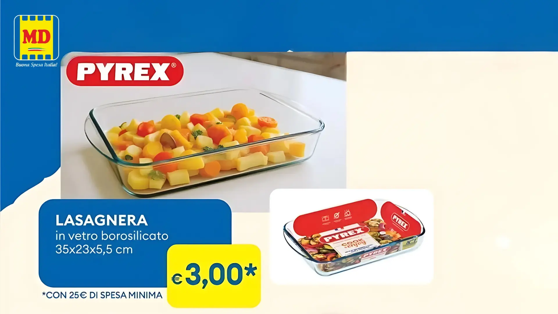 Lasagnera Pyrex in vetro borosilicato offerta MD ottobre 2025