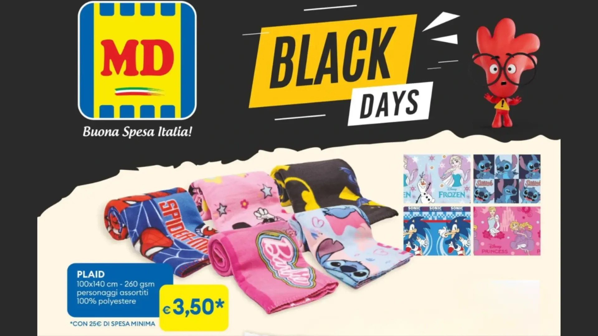 MD Plaid a 3,50€ per i Black Days: Disney, Spiderman e altri