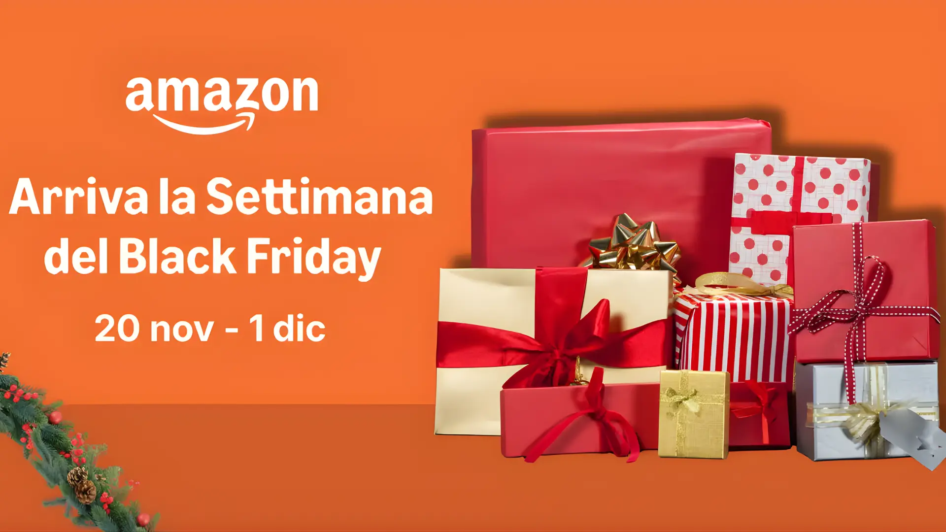 Amazon Black Friday 2025 dal 20 novembre all'1 dicembre, promozioni su vari prodotti.