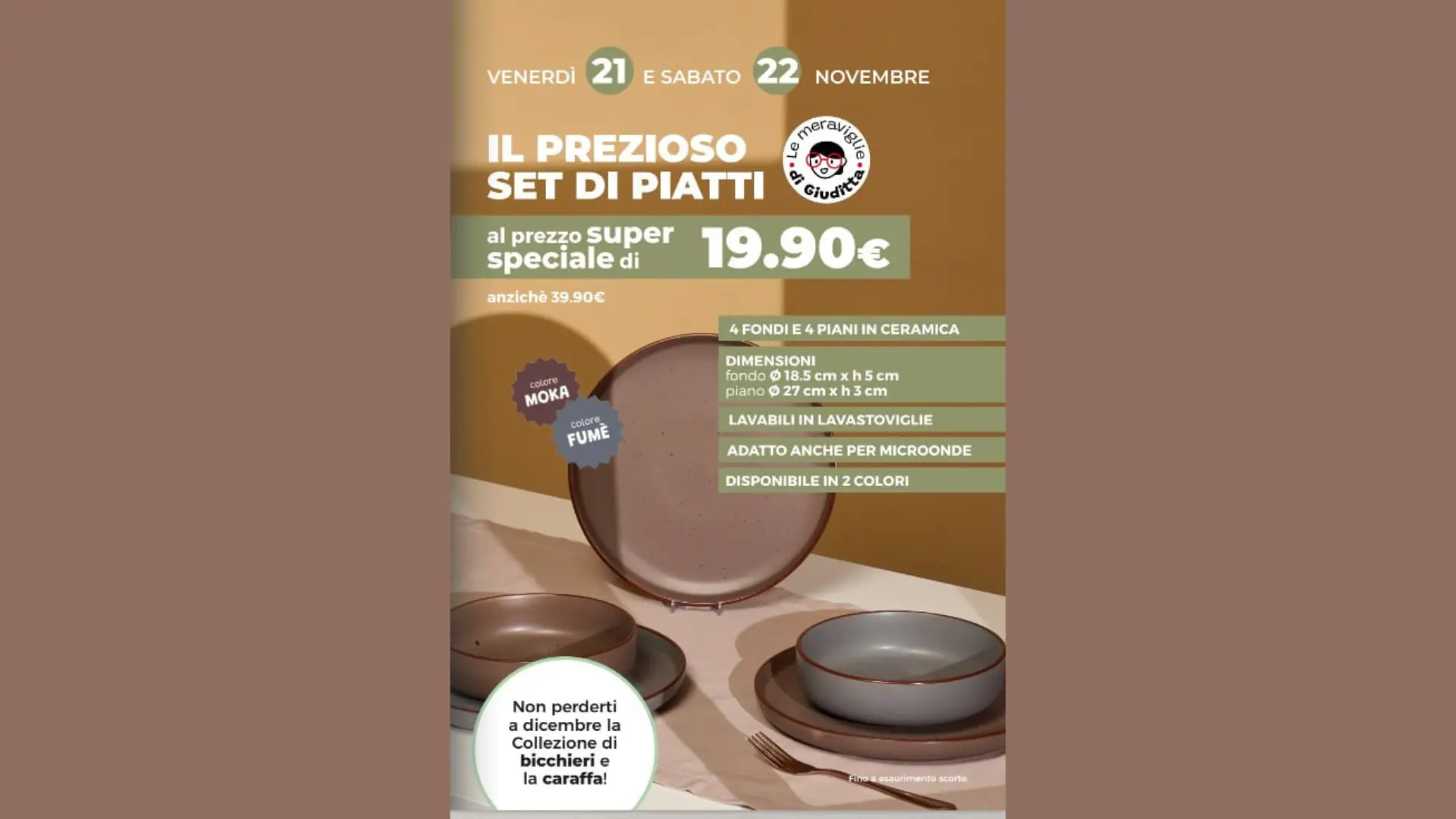 Anteprima volantino Tigotà 21 e 22 novembre 2025: set di piatti in ceramica a soli 19,90€