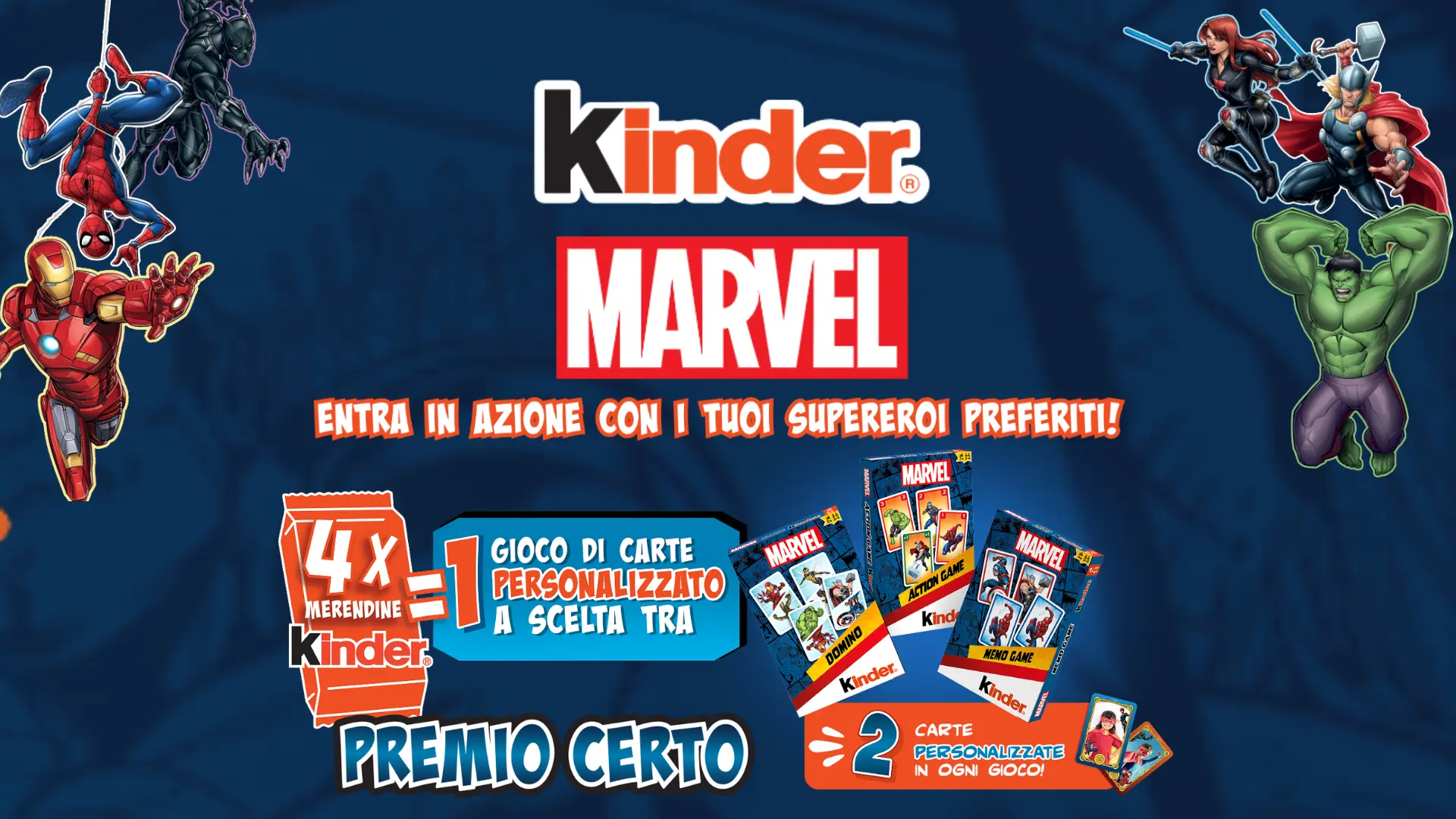 Premio Certo Kinder: ricevi le carte Marvel personalizzate 1 Premio certo Kinder Marvel con carte personalizzate da collezionare