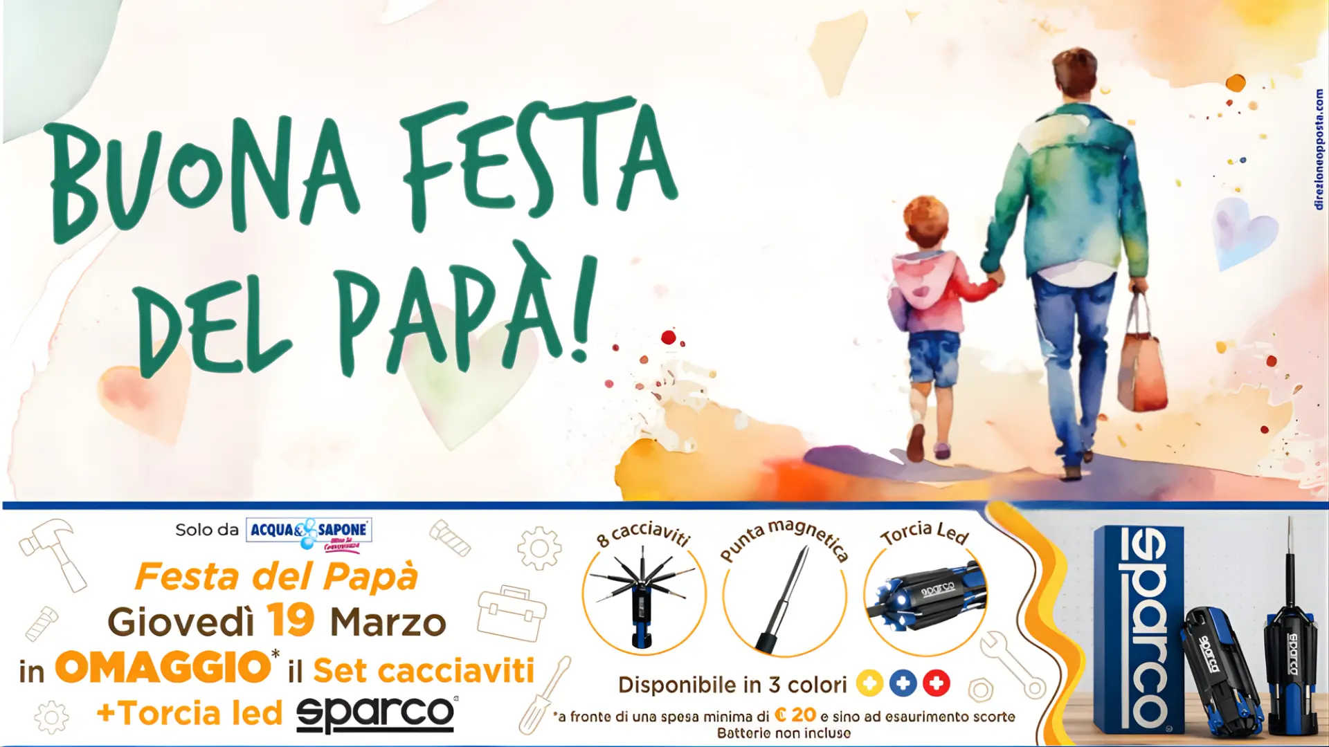 Set cacciaviti Sparco con torcia LED in omaggio da Acqua e Sapone per la Festa del Papà