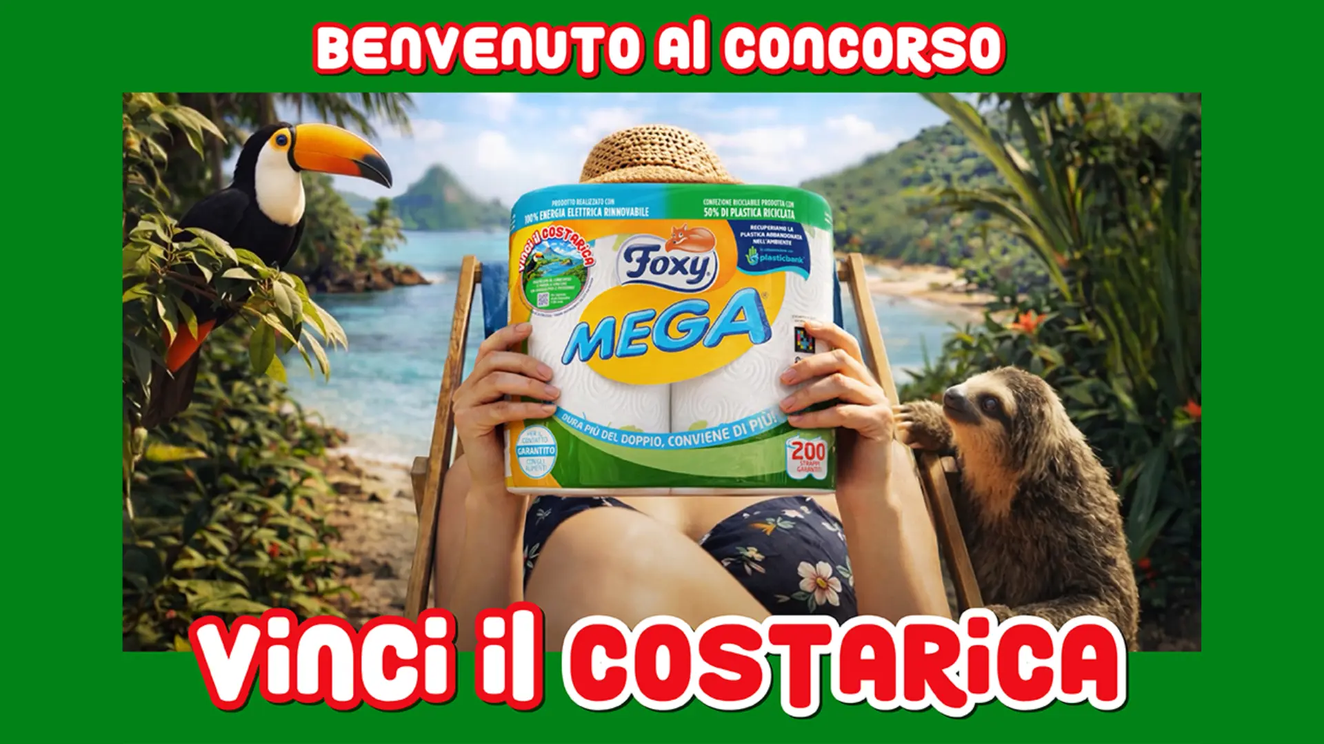 Banner concorso Foxy Mega Asciugatutto con premio viaggio in Costa Rica