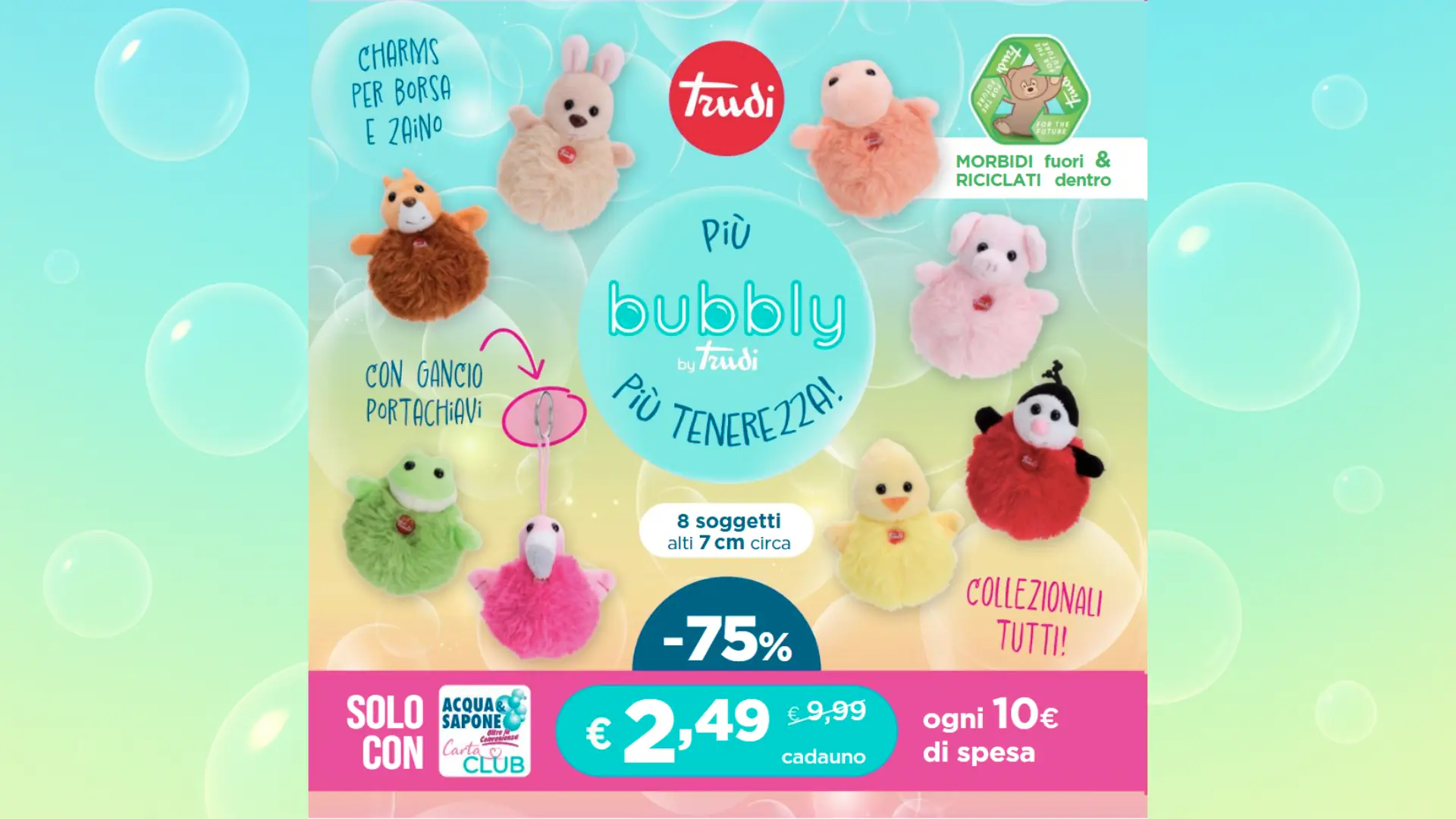 Trudi Portachiavi Bubbly Rana - Morbido E Colorato, Accessorio Per Borse E Zaini, Design Italiano