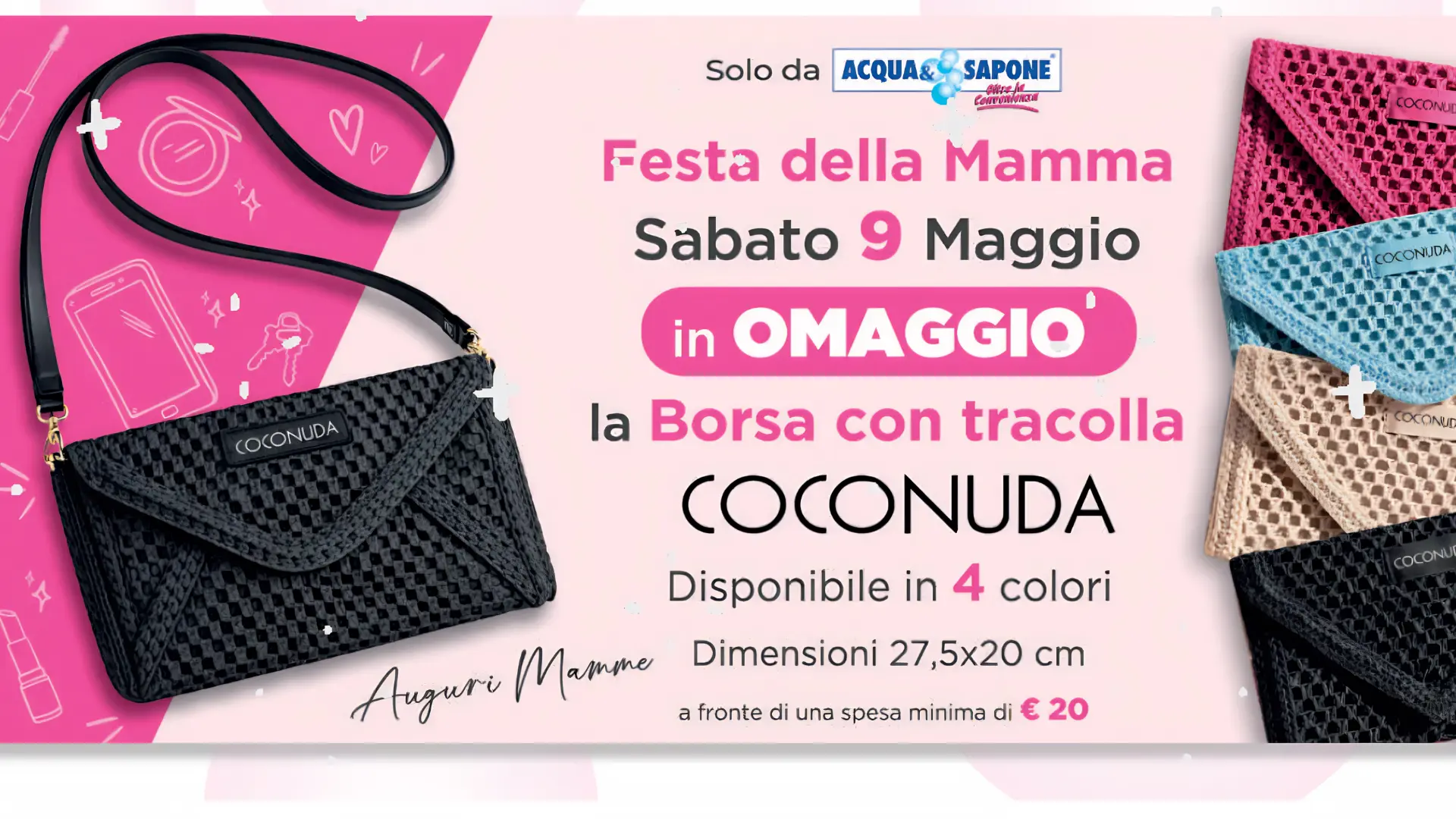 Borsa con tracolla Coconuda omaggio da Acqua e Sapone con spesa minima