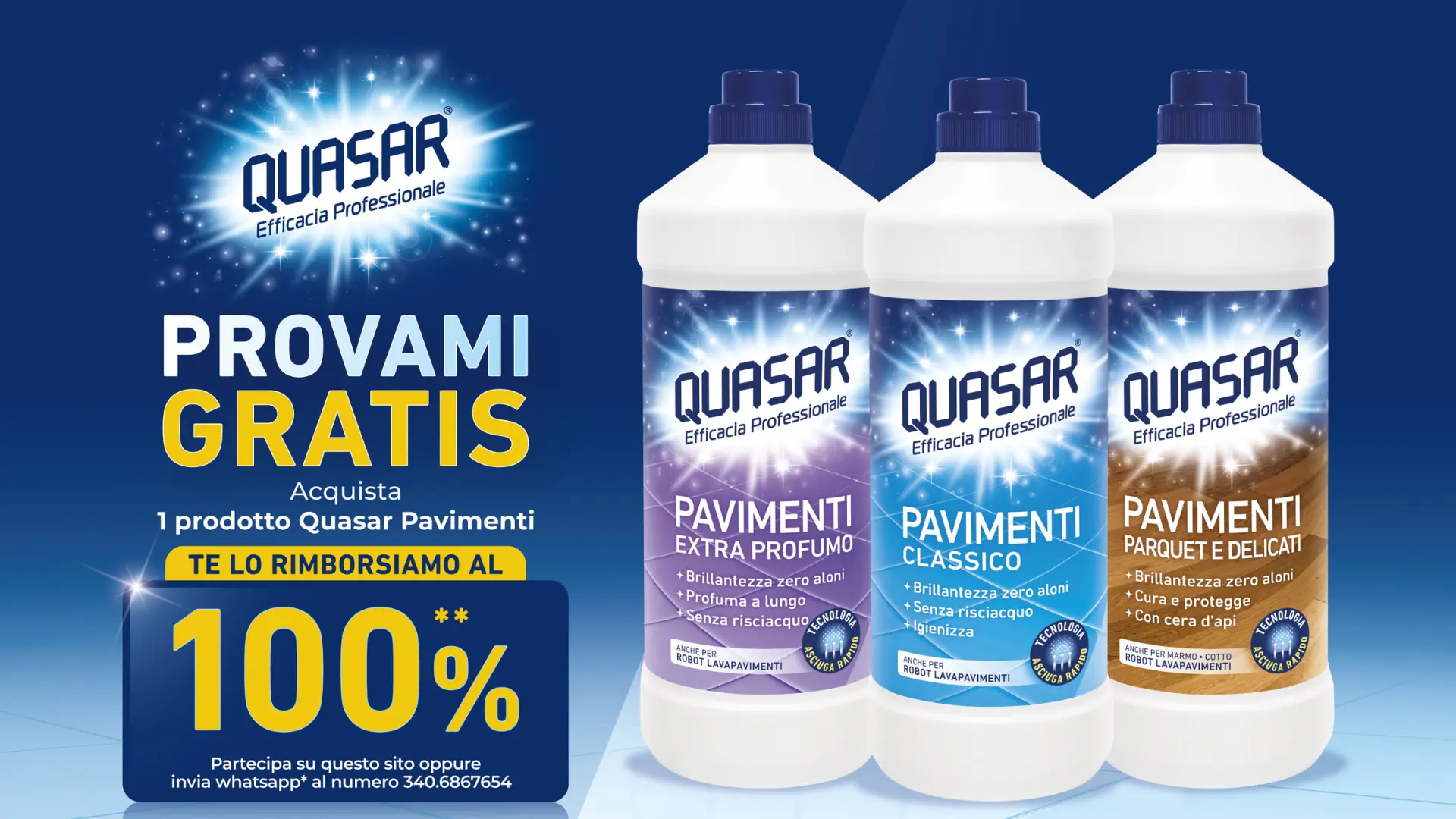 Cashback Quasar Pavimenti con rimborso completo su Pavimenti Classico, Extra Profumo e Parquet e Delicati