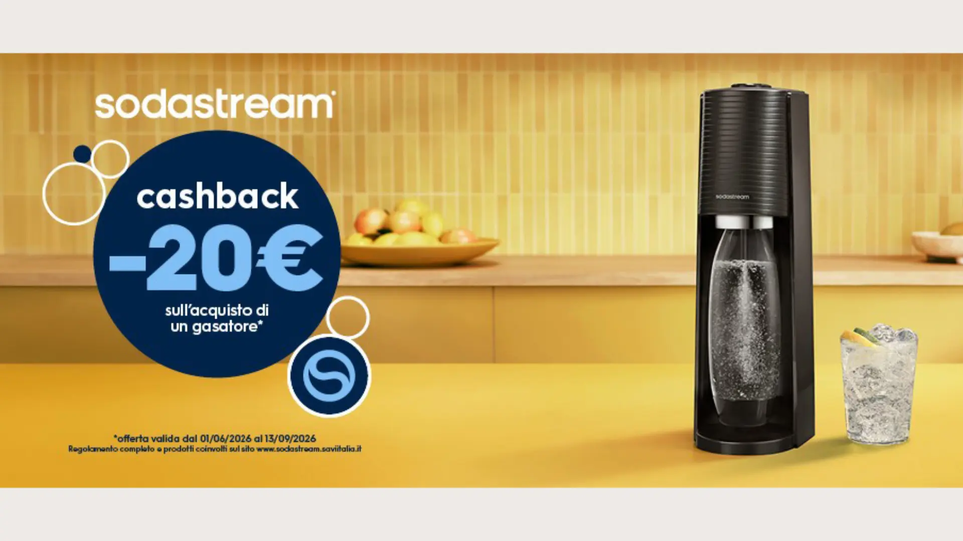 Cashback SodaStream 2026: acquista un gasatore e ricevi 20€ di rimborso 1 Promo SodaStream con cashback di 20 euro sui gasatori aderenti