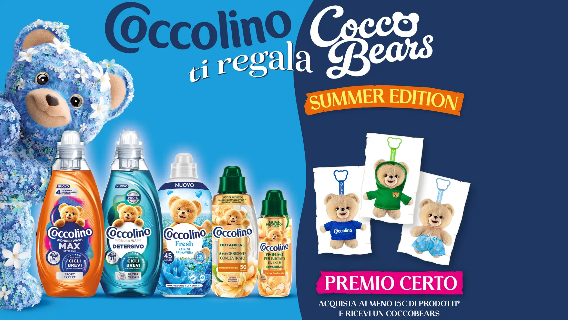 Premio Certo Coccolino: in omaggio il peluche Cocco Bears Summer Edition 1 Peluche Cocco Bears Summer Edition in regalo con i prodotti Coccolino