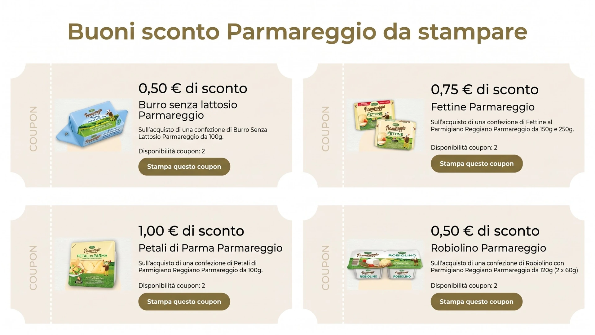 Buoni sconto Parmareggio da stampare: 4 coupon attivi su GranTerre